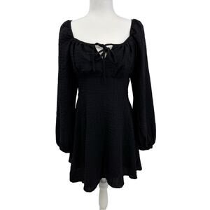 Lulus Milkmaid Babydoll Dress M Black Tie Neck Y2K Long Sleeve Renaissance Fairy